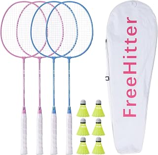 FreeHitter Carbon Fiber Badminton Racket Set for 2 Players with Carrying Bag - Lightweight Raquets for Backyard Beginners & Pros