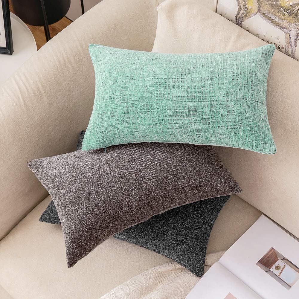MIULEE Set of 2 Decorative Accent Throw Pillow Covers Chenille Soft Cushion Covers Cases Modern Rectangle Pillowcases for Couch Sofa Bed 12x20 Inch Chocolate