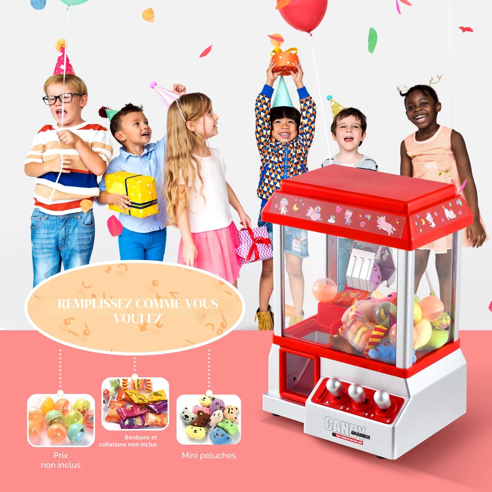 VISATOR Mini Machine a Pince Enfant Machine à Griffes Machin a Pinc Enfants Jouet Machine Attrape Bonbon Peluche pour Les Cadeaux d'anniversaire de Noël (EU)