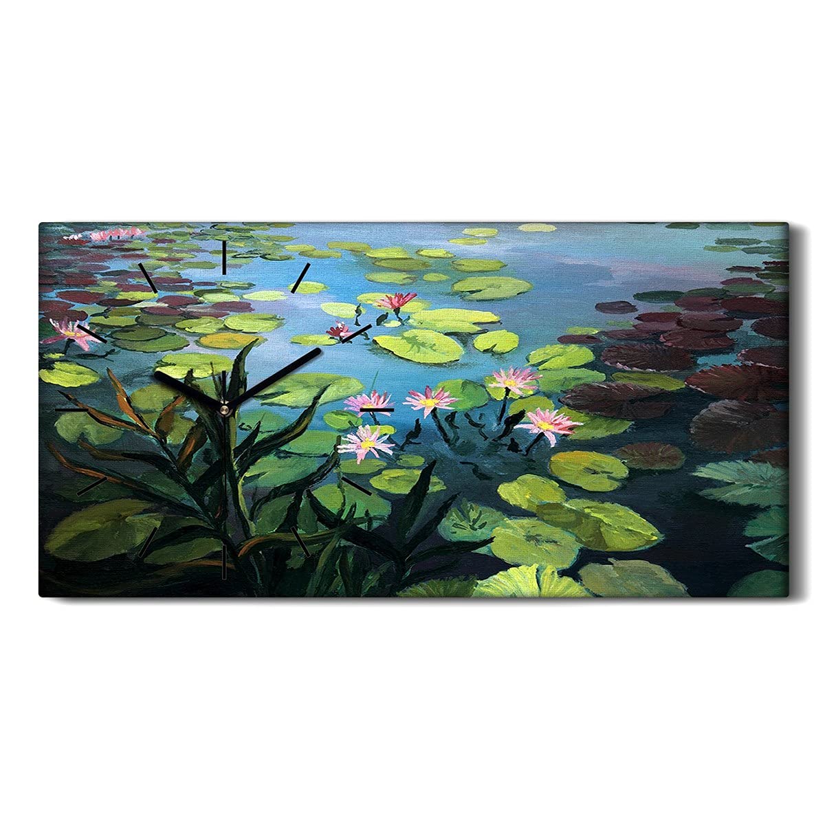 Horloge sur Toile 60x30cm Art Moderne Coloray en Style Nature avec Fleurs pour Mur de Salon