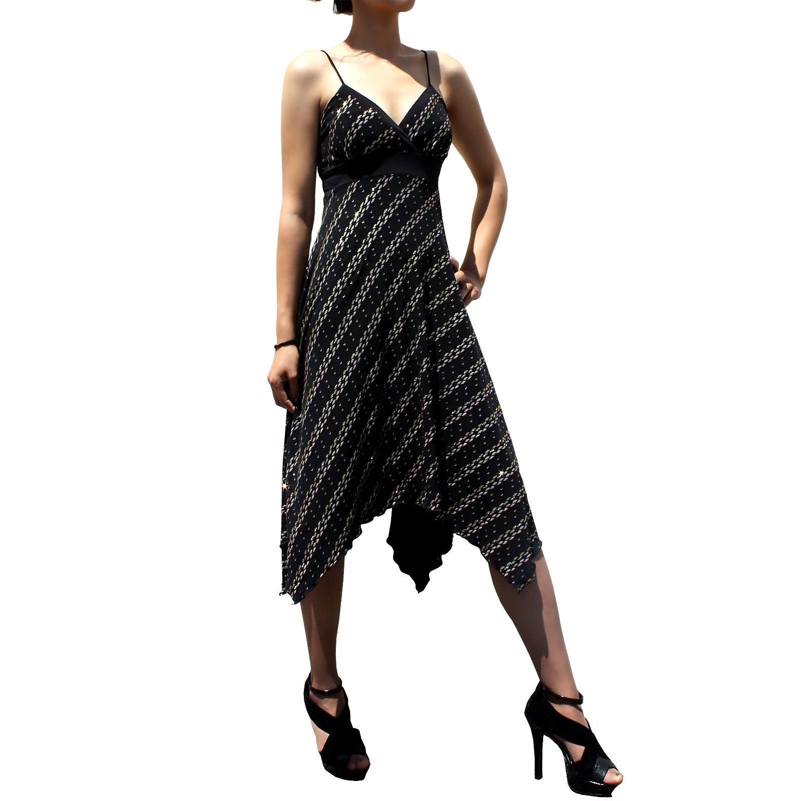 EVANESE Women's Uneven Hankerchief Knee Length Skirt Glitter Cocktail Dress