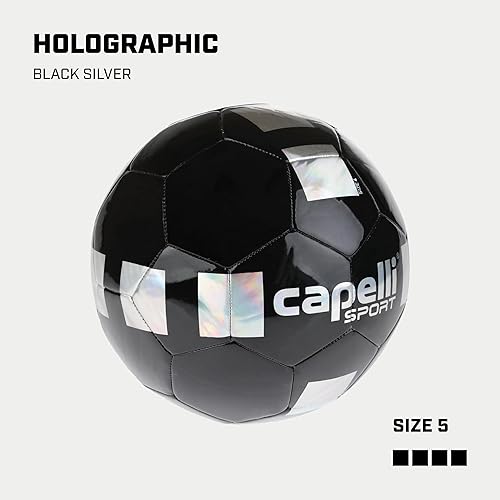 Miniatura 2 de Capelli Sport Balón de fútbol tamaño 5, diseño holográfico para jugadores jóvenes y adultos, entrenamiento al aire libre e interior, negroplateado