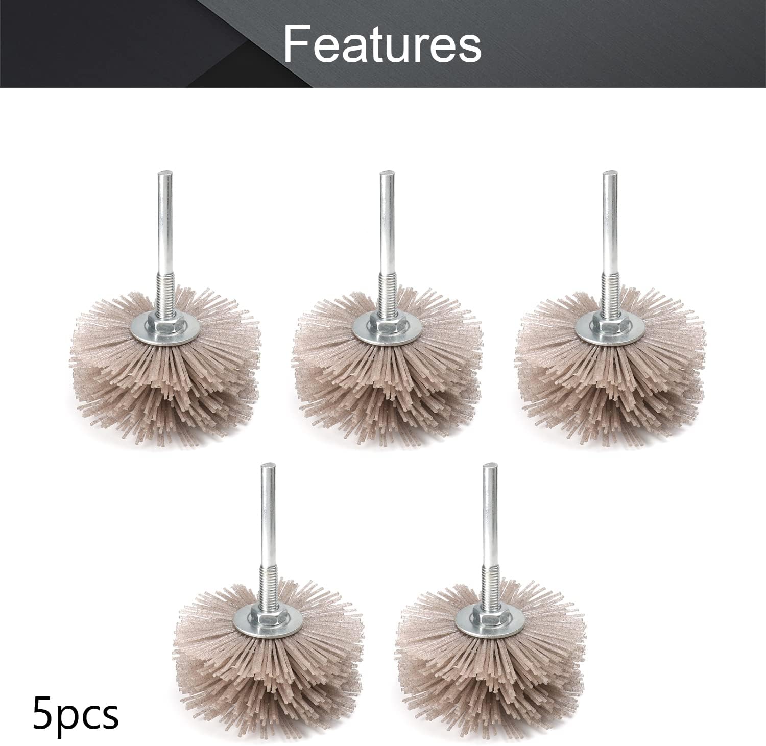Utoolmart Fiber Wheel Brush, Wheel Brush Abrasive Grinding Head, Abrasive Fiber Wheel Brush Grinding Tool, Abrasive Grinding Head with 6mm Threaded Shank, 80mm Outer Diameter, 80 Grit, 5 Pcs