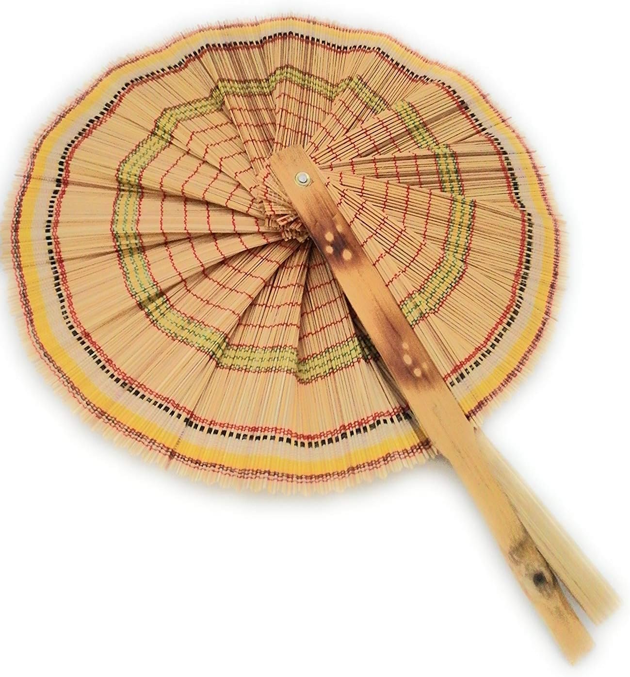 Handcrafted Woven Bamboo Round Shape Folding Hand Fan - Set of 2