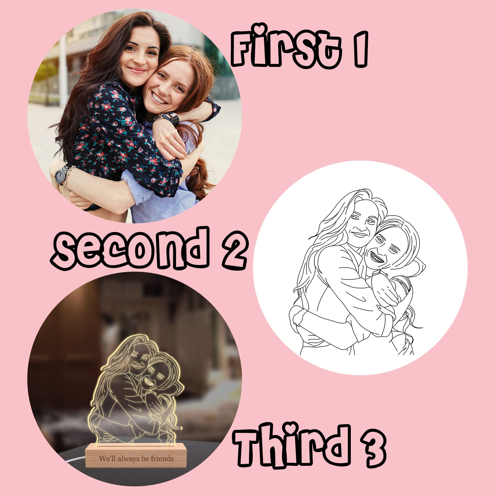 YanNanKe Personalized 3D Portrait Illusion Photo Lamp Custom Picture Engraved Plaque Night Light with Wood Base Customized Photo Acrylic LED Lamp Gift for Valentine's Day Anniversary's Day Birthday