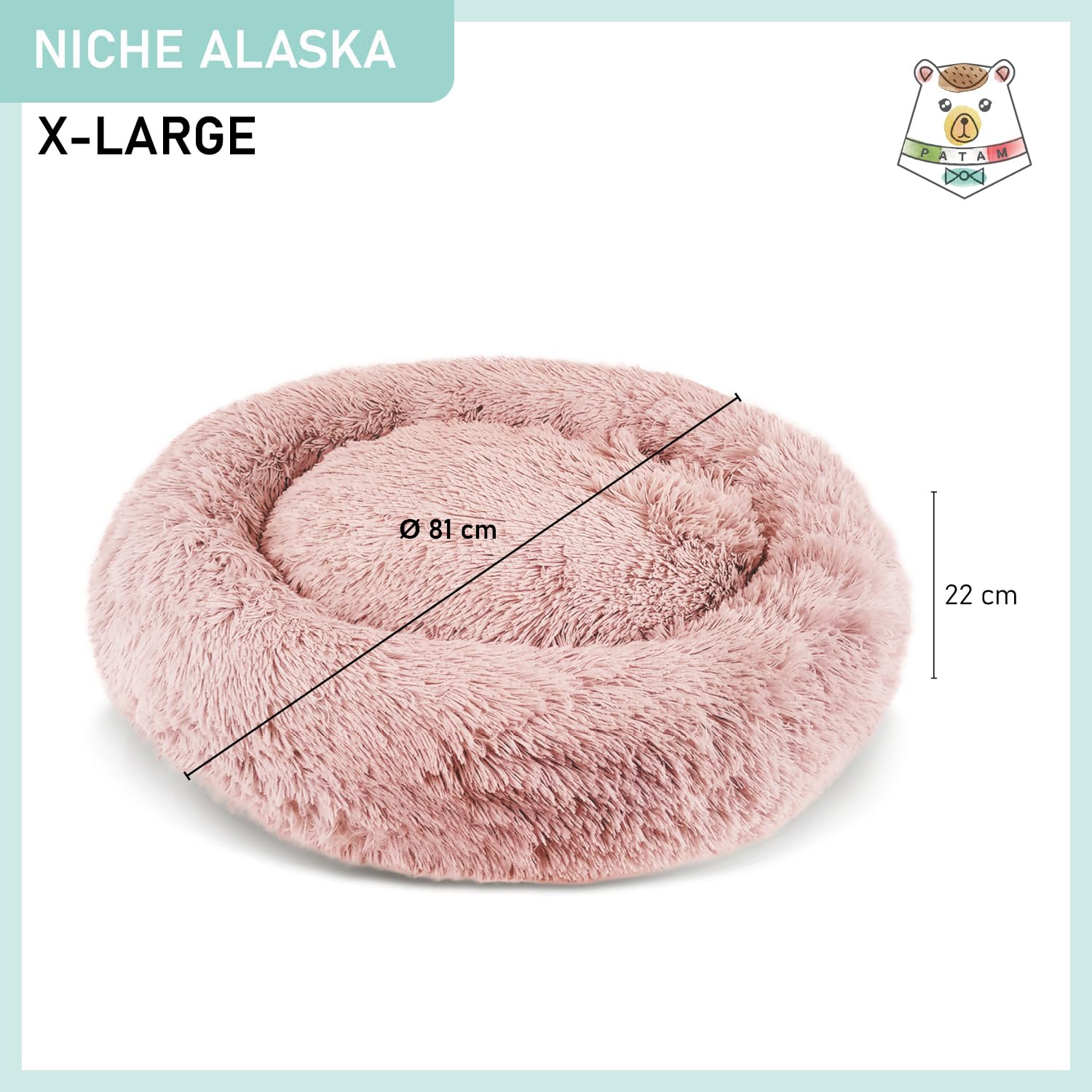 Niche Poilue - Lit en Peluche pour Chiens et Chats, déhoussable, antidérapant, Lavable en Machine - Alaska Rose, Extra Large 81 cm