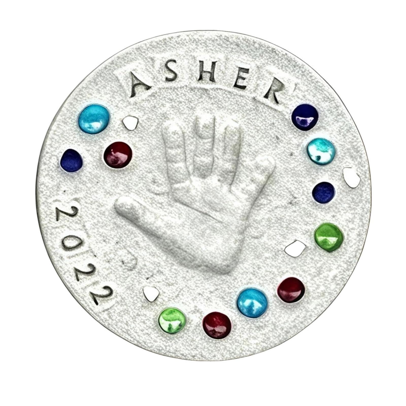 Runder Trittstein aus Beton selber machen, Komplettset für Hochzeit & Geburtstag, inkl. Buchstabenstempel & Glassteine (35cm)