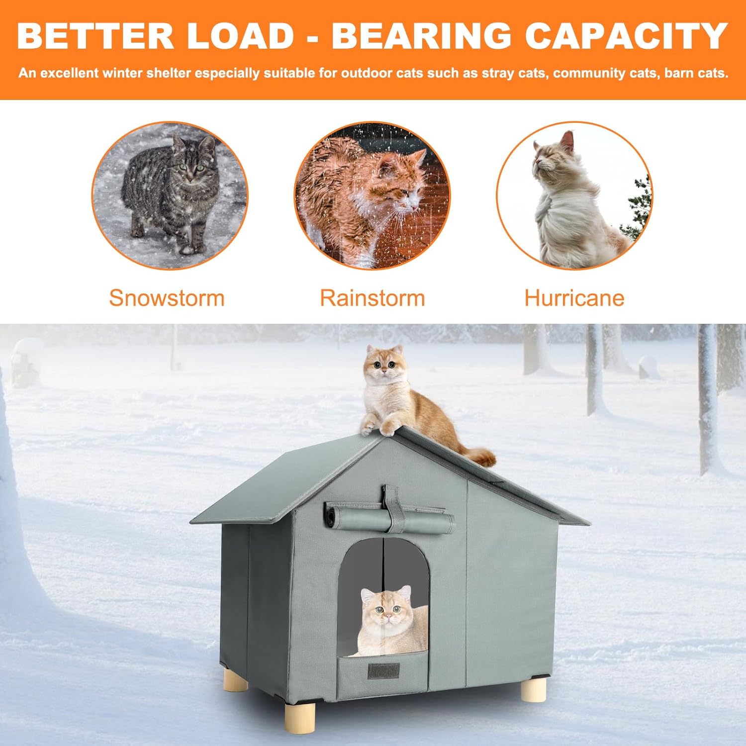 YUEPET Heated Outdoor Cat House for Winter, Elevated Weatherproof Cat House with Thermostatic Heating Pad for Outside, Warm Feral Cat Shelters for Outdoor Several Cats Stray Cats