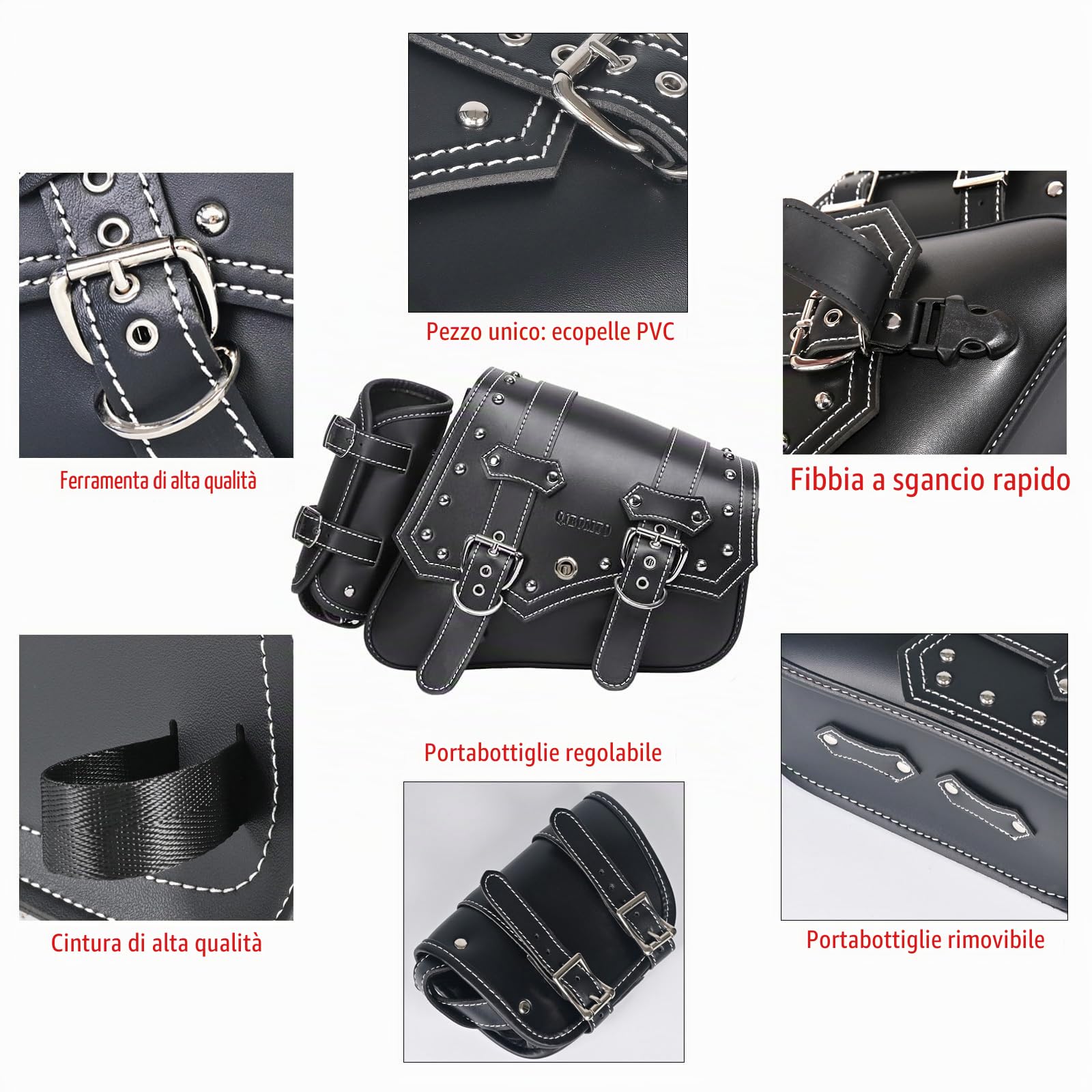 Borse laterali per moto - Borse laterali Softail in PVC e pelle per Harley Sportster, impermeabili, borsa basculante, borsa porta attrezzi laterale universale per moto, con portabicchieri (Destra)