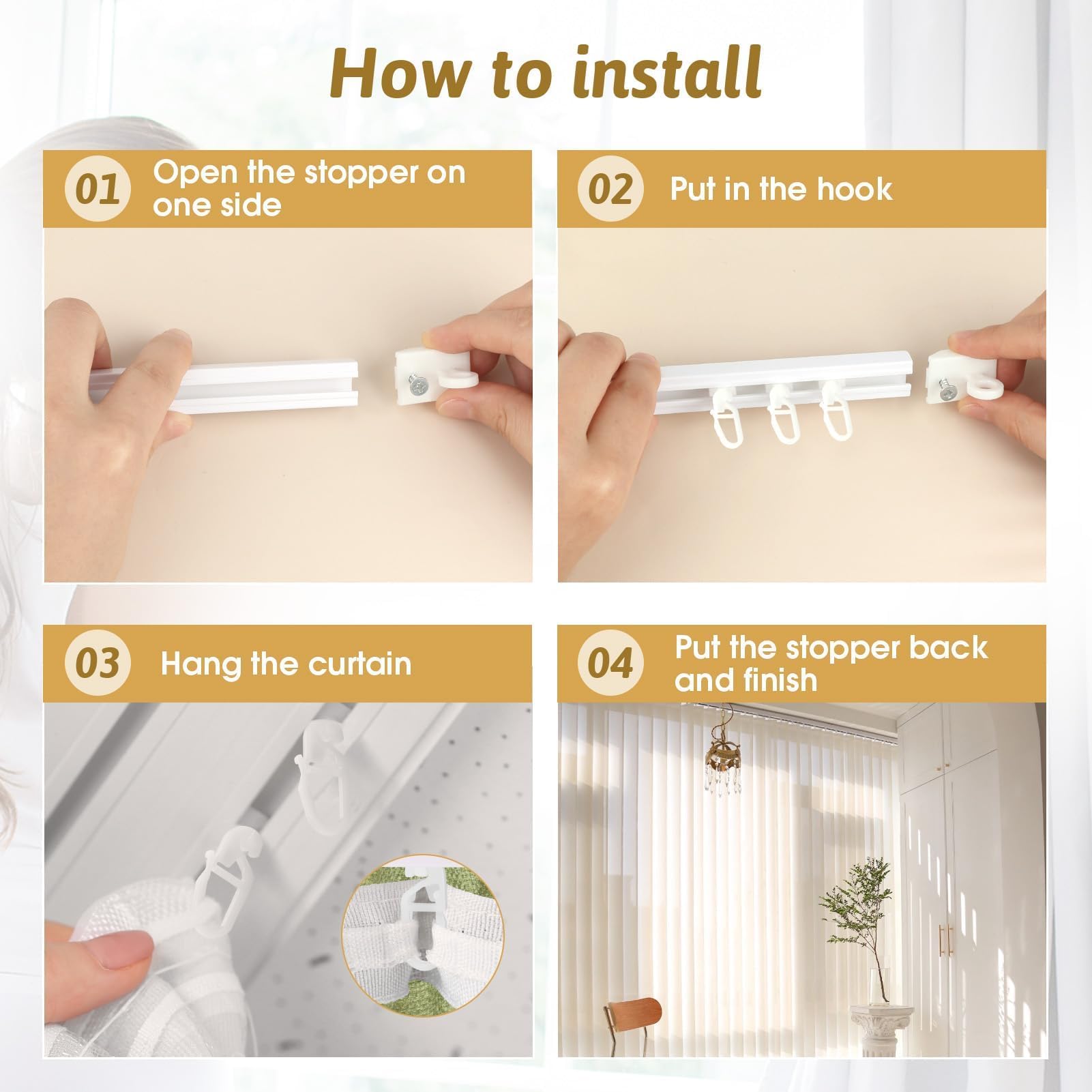 50 Ganci Per Tende Scorrevoli - Cursori Plastici Per Binari Tende, Bianchi, 11x25mm - Foto 8