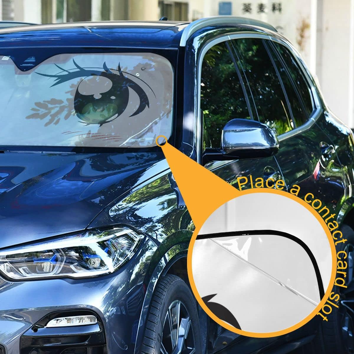 Car Windshield Sun Shade Anime Eyes Wink Car Sun Visor for UV Rays and Sun Heat Protection Woman Girls Green Eyes Blocks Heat and Sun Foldable Sun Shield 57x32 Inches, Automotive Interior Accessories