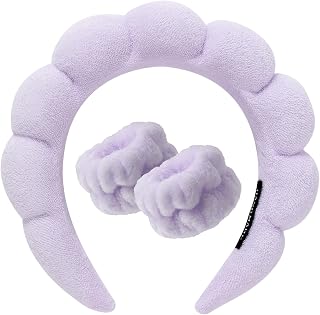 DRESHOW Spa Face Wash Headband Wrist Band Set Sponge Soft Terry Makeup Skin Care Non Slip Headband for Women