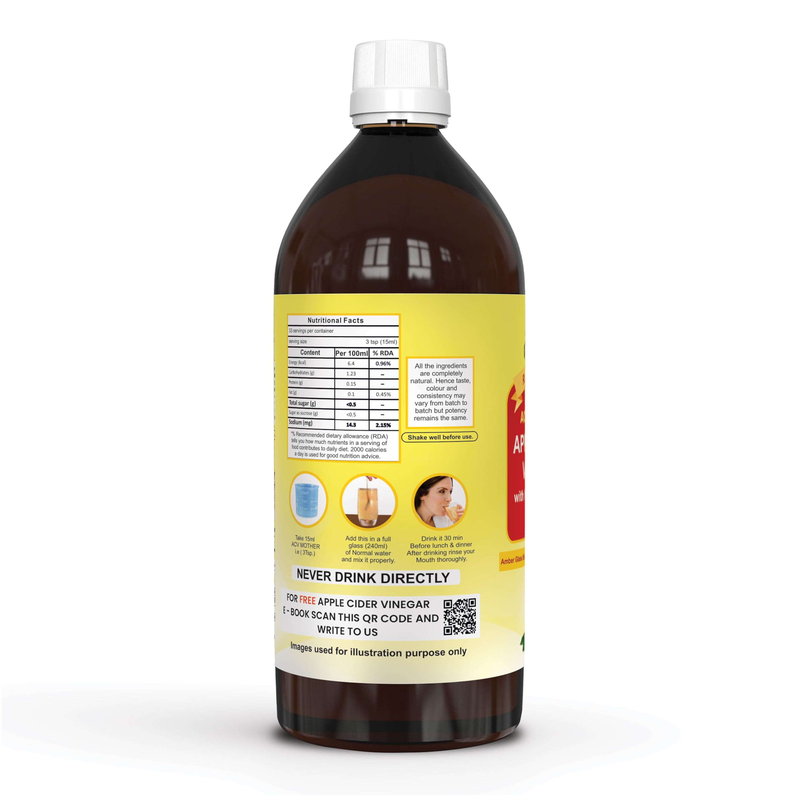 Dr Patkar’s Apple Cider Vinegar with Mother | Amber Glass Bottle| Raw & Unfiltered | Fermented Apples | Daily Wellness Vinegar | 1000 ml 1