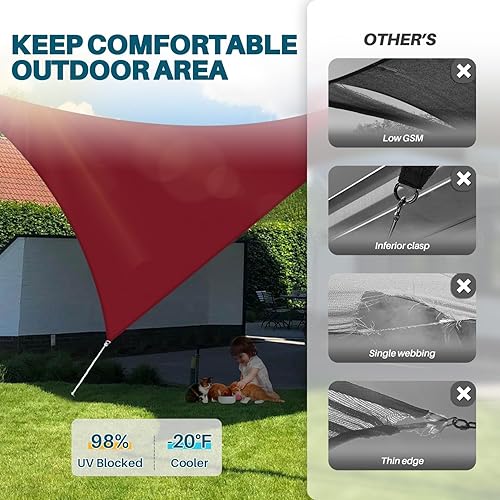 Miniatura 4 de Coarbor Toldo parasol triangular rojo de 12 x 12 x 17 pies, impermeable, perfecto para patio, jardín al aire libre