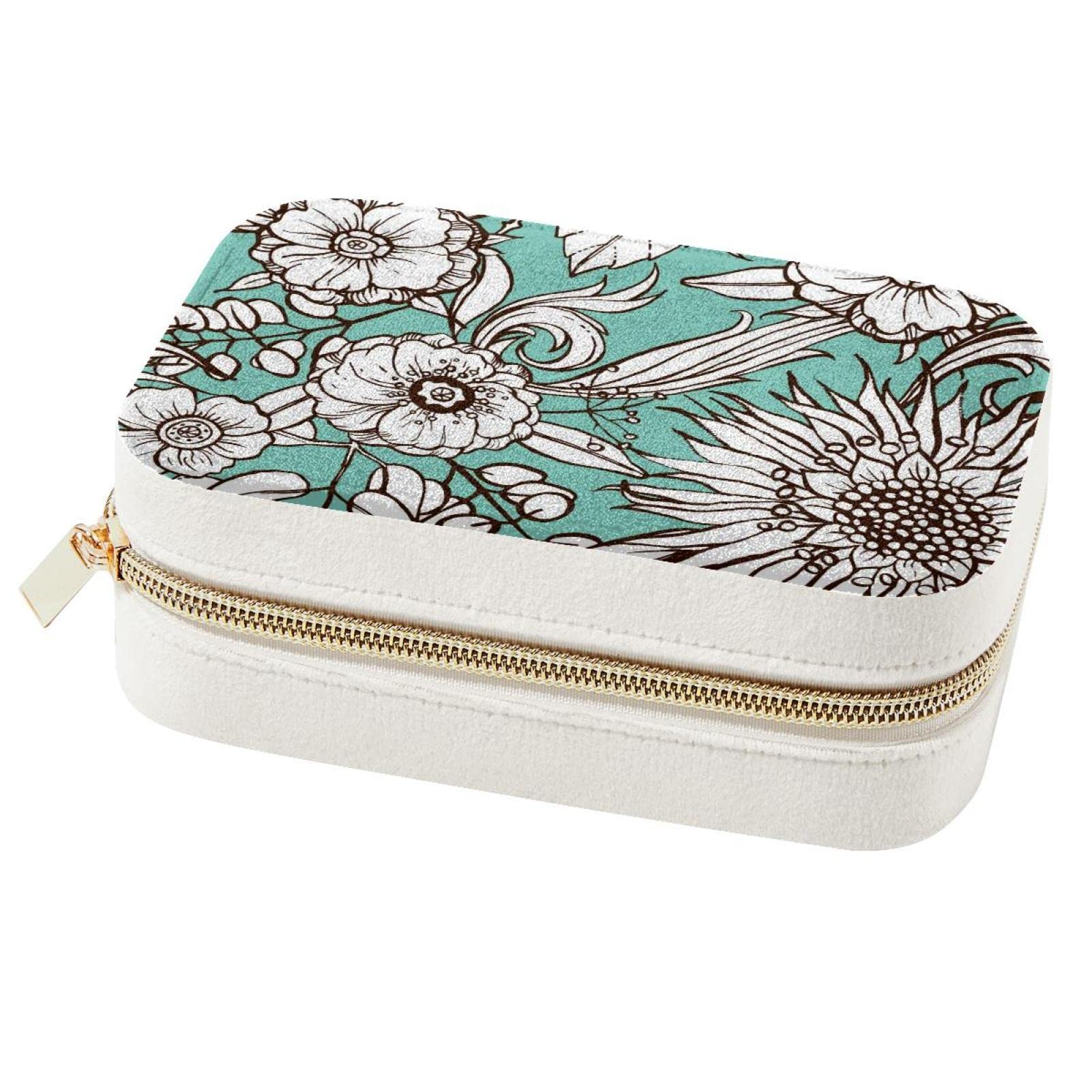 Boîte à bijoux portable fleur bleue pour voyage et rangement bagues