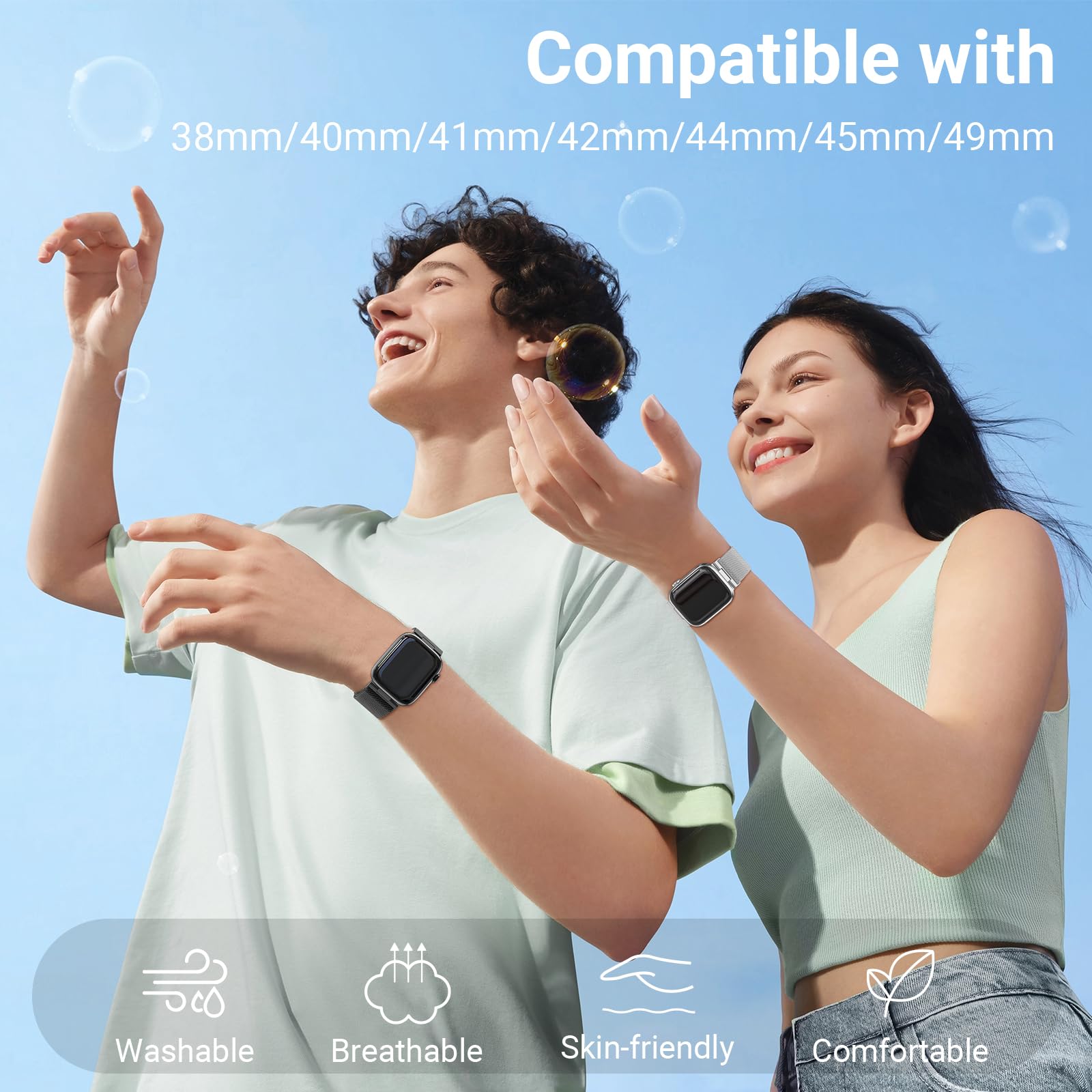 Higgs Metallo Cinturino Compatibile con Cinturino Apple Watch 40mm 38mm 41mm 44mm 42mm 45mm ultra 2 49mm Uomo, Cinturini Maglia Milanese Regolabili Magnetiche per iWatch Series SE/2 9 8 7 6 5 4 3 2 1