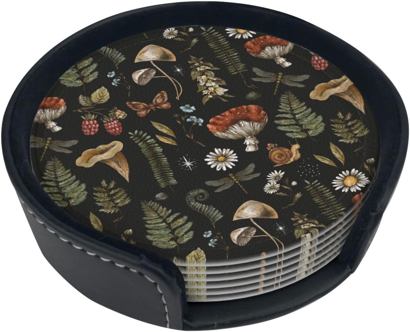 Juego de 6 posavasos redondos de cuero con soporte para protección de mesa, accesorios de escritorio, oficina, hogar, decoración de habitación