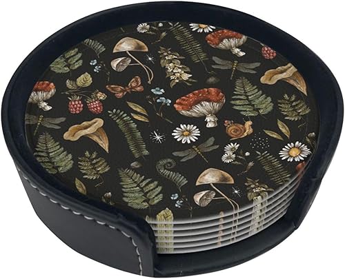 Juego de 6 posavasos redondos de cuero con soporte para protección de mesa, accesorios de escritorio, oficina, hogar, decoración de habitación