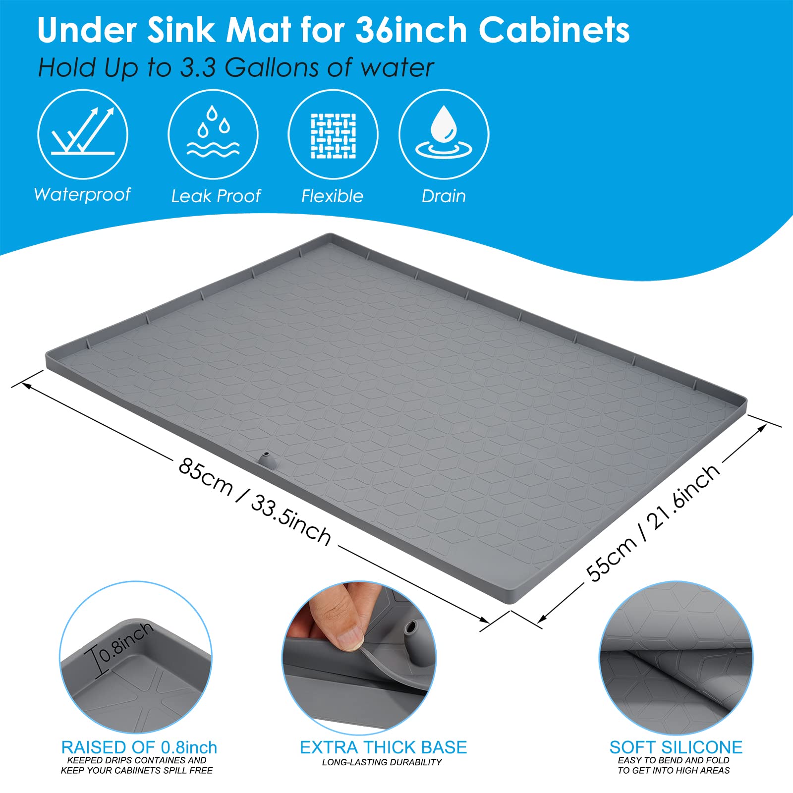 Tappetino Sottolavello Impermeabile - Fodera In Gomma Antiscivolo, Lavabile In Lavatrice, Tagliabile - Foto 10