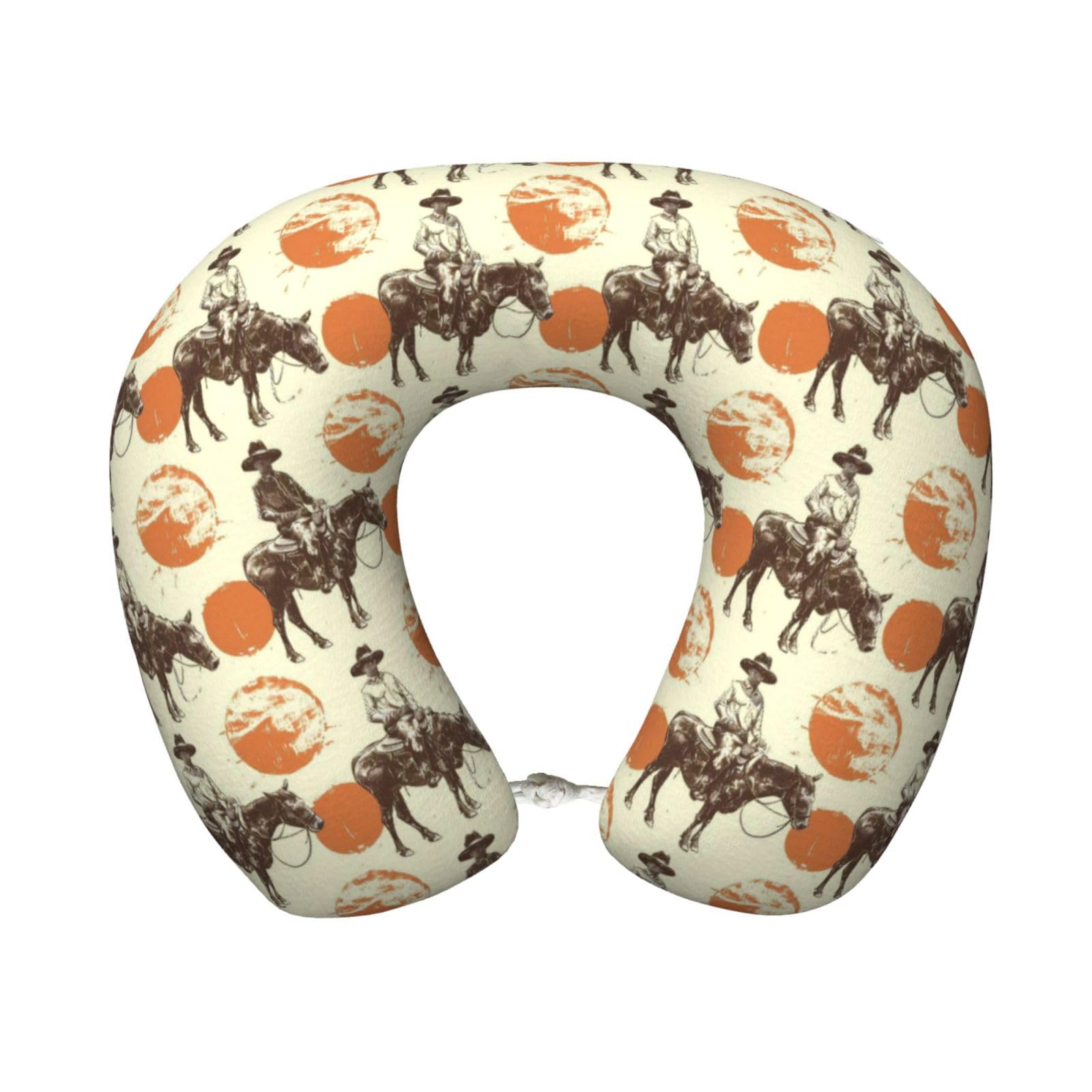 peiyeety Cowboy Sitting On Cow Back Print Travel Pillow Memory Foam, Portable Neck Pillow for Airplane, Car and Office