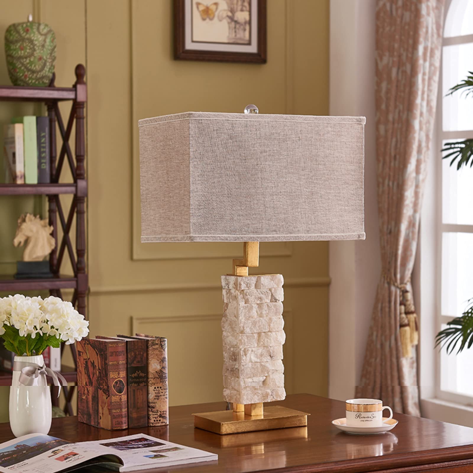 Luce da Scrivania Luce per la Lettura Lampade da comodino in marmo con paralume in tessuto Lampade da tavolo da comodino retrò for lampada da ufficio a casa, luce da scrivania 26 "H Lampade per Comodi