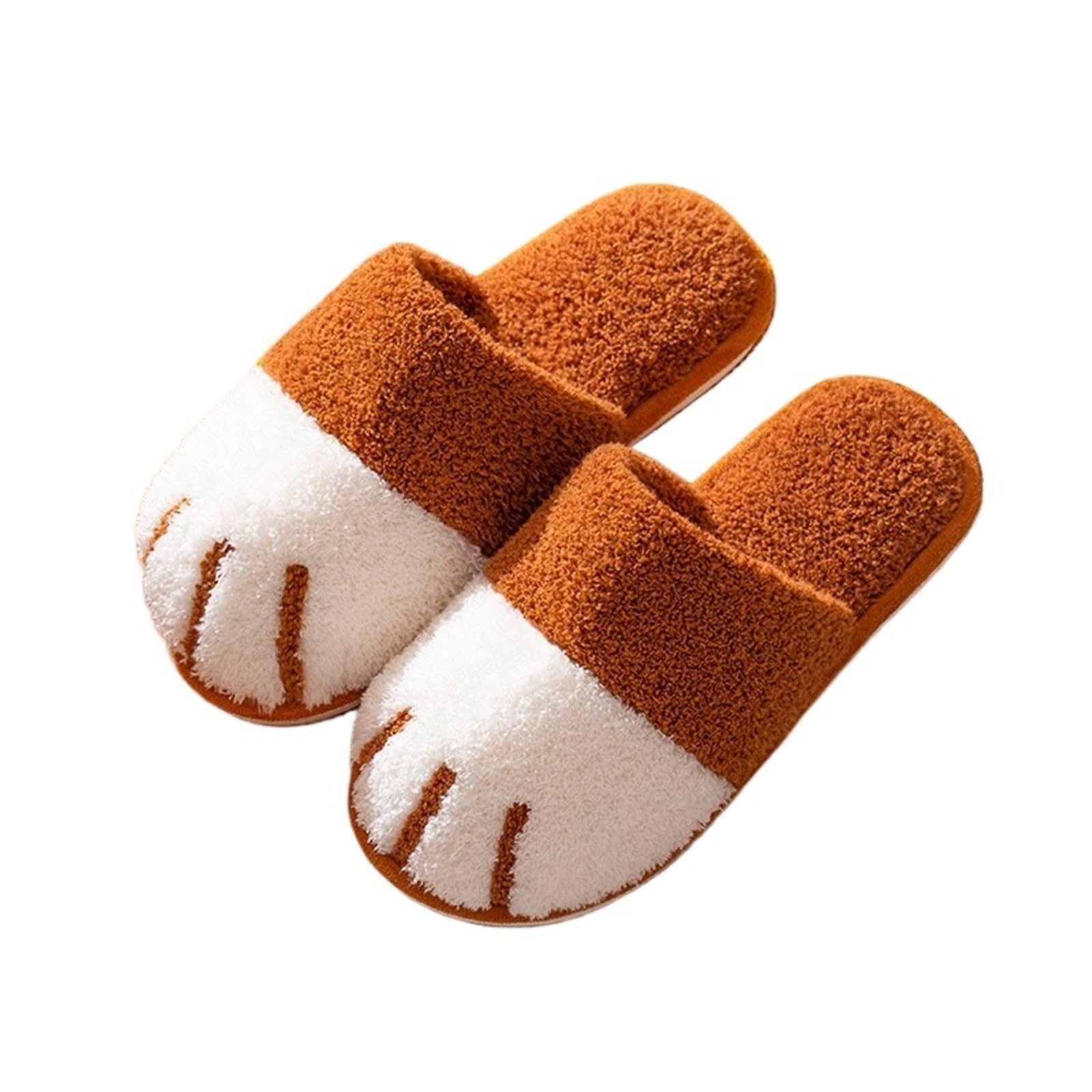 ERHTGUO Cat Paw Warm Slippers For Women Winter Plush House Cute Couple Indoor Bedroom Fuzzy Shoes(Brown2,44-45)