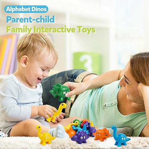 Miniatura 7 de Juguetes de aprendizaje del alfabeto, juego de letras a juego de dinosaurios ABC para niños pequeños con letras de doble cara, juguetes de