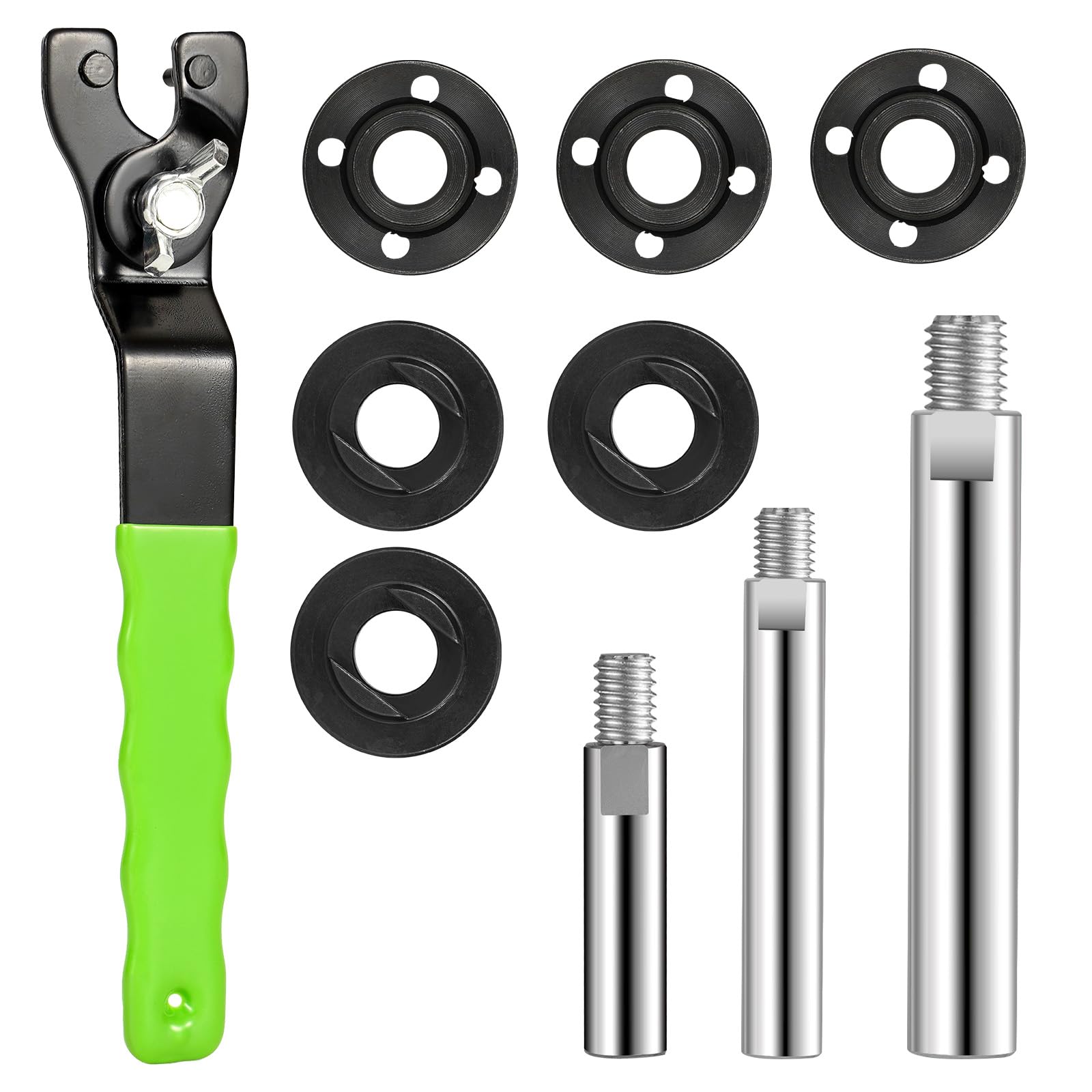 5/8"-11 Angle Grinder Extension Shaft Connecting Rod 3PCS with 1PC Universal Adjustable Spanner and 3 Sets Flange Nut，Compatible with Makita, Dewalt,