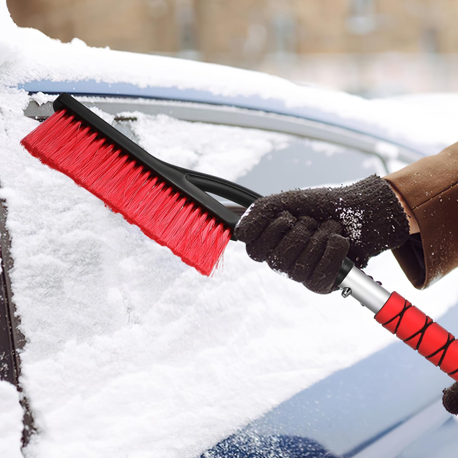 DOITOOL 4 Pièces Grattoir à Neige pour Pare-Brise de Voiture avec Poignée Ergonomique en Aluminium, Robuste et Détachable, Déneigement Grattage de Glace en Hiver
