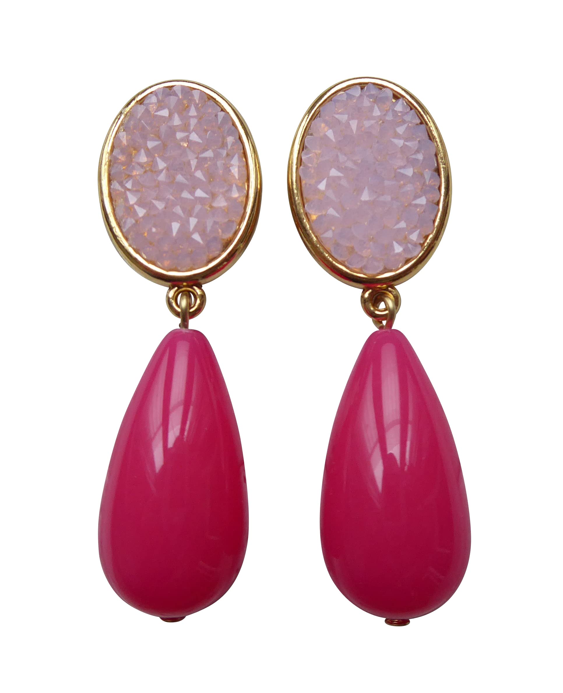 Leichte sehr große Ohrstecker Ohrringe vergoldet Strass-Optik rosa Anhänger pink Hingucker Mode-Farbe bunt Party Geburtstag Designer JUSTWIN