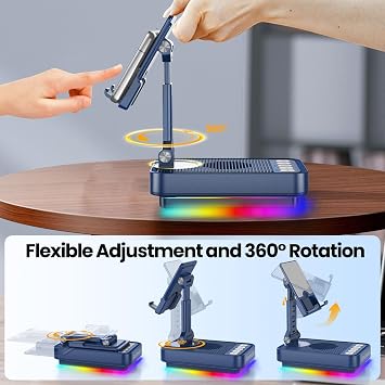 JTEMAN Gifts for Men Women Phone Stand Bluetooth Speaker with Light and Charging Function, 360 Rotating Phone Holder Cool Tech Mom Dad Gifts Husband Unique Birthday Gift Ideas - Blue