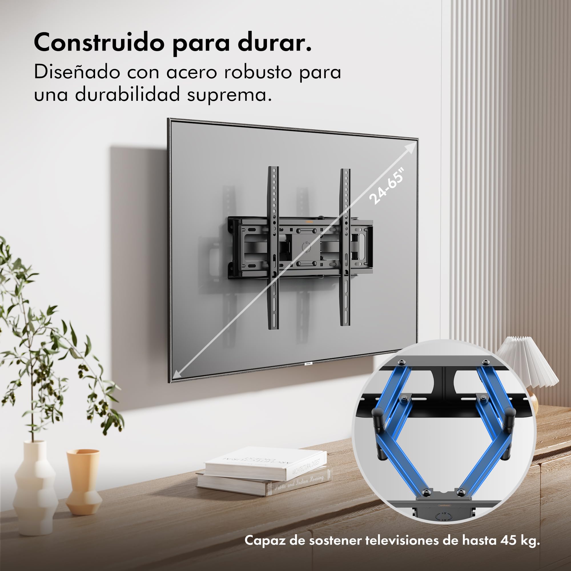 VonHaus Soporte de TV Pared para Pantallas Planos y Curvos de 23-70 Pulgadas, Inclinable Giratorio Soporte Inclinable y Giratorio, Doble Brazo de Movimiento Completo, VESA Min: 75x75mm MAX: 400x400mm