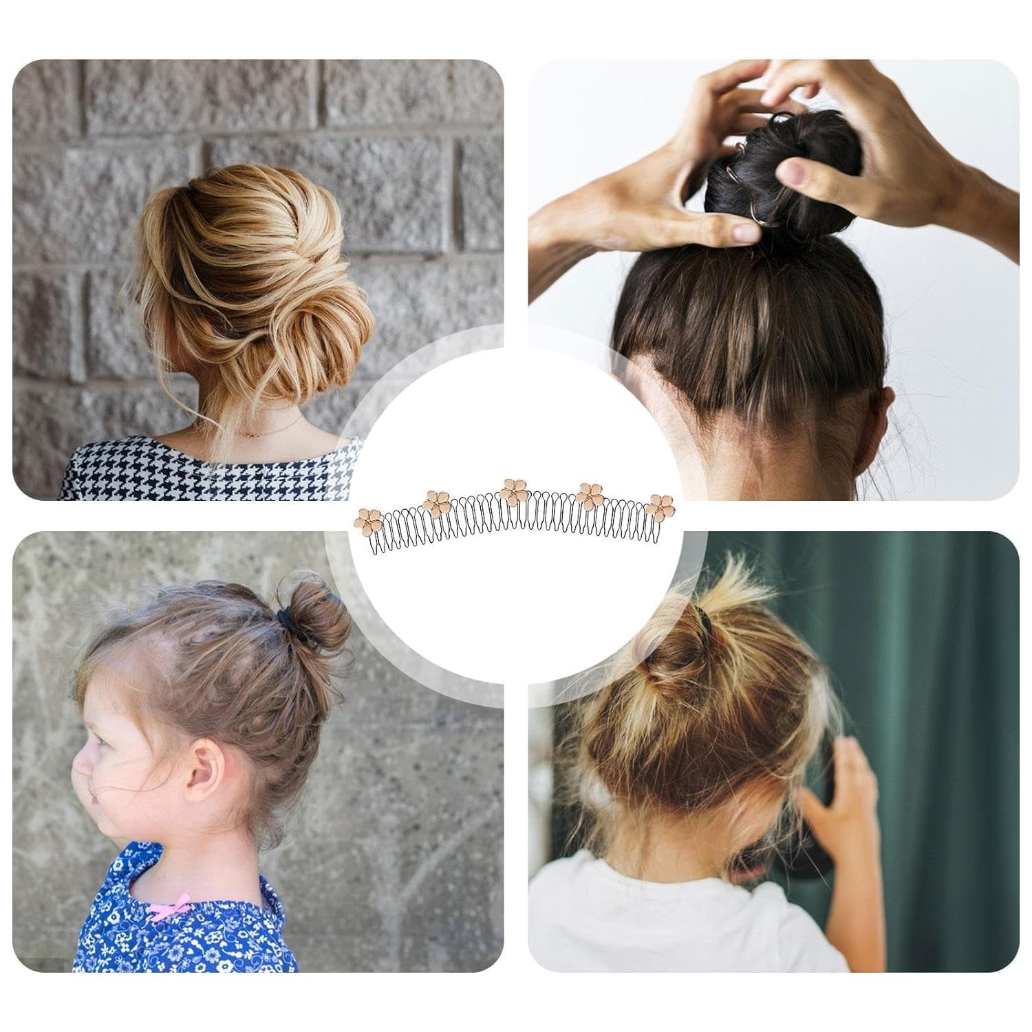 Orbica U Shape Hair Finishing Fixer Comb, Stretchable Invisible Flower Hair Clip, Flower Comb for Short Hair Styling Tools Hair, U Pin Hair Clips Hair band Accessories, Hair Combs (pack of 2) 1