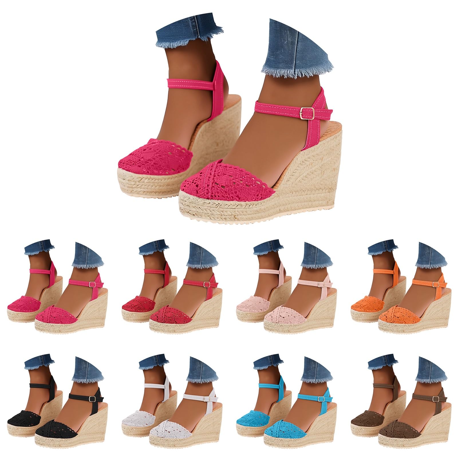 Generisch Sandalias de mujer estrechas con escote lateral y hebilla para mujer – Sandalias de verano de moda material tejido zapatos mujer 40 zapatillas