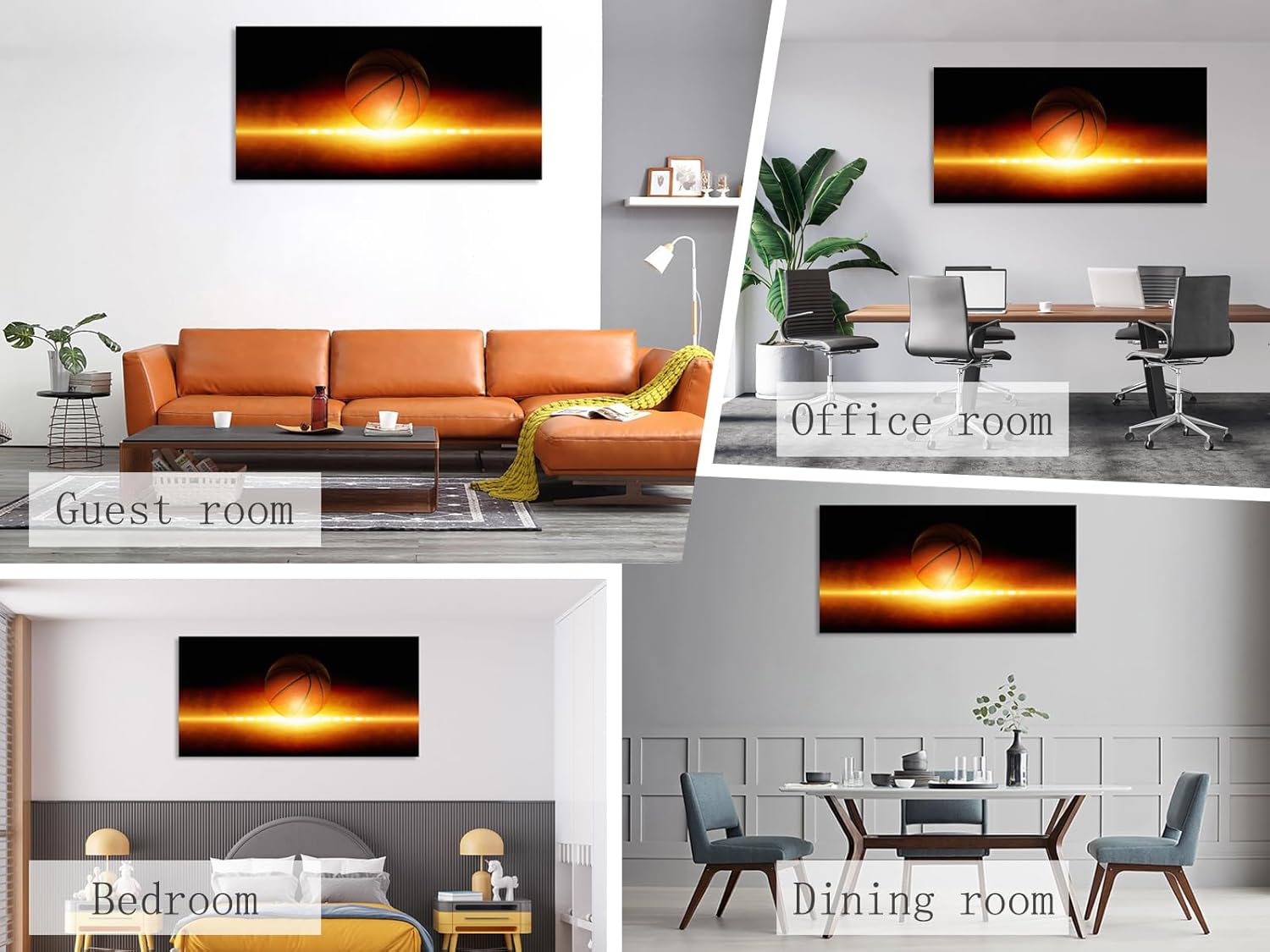 Wall Art Canvas Painting Abstract Sports Background 1 Piece Basketball Bright Spotlight from Glowing Horizon Picture Poster Print Framed and Stretched Ready to Hang for Living Room Bedroom