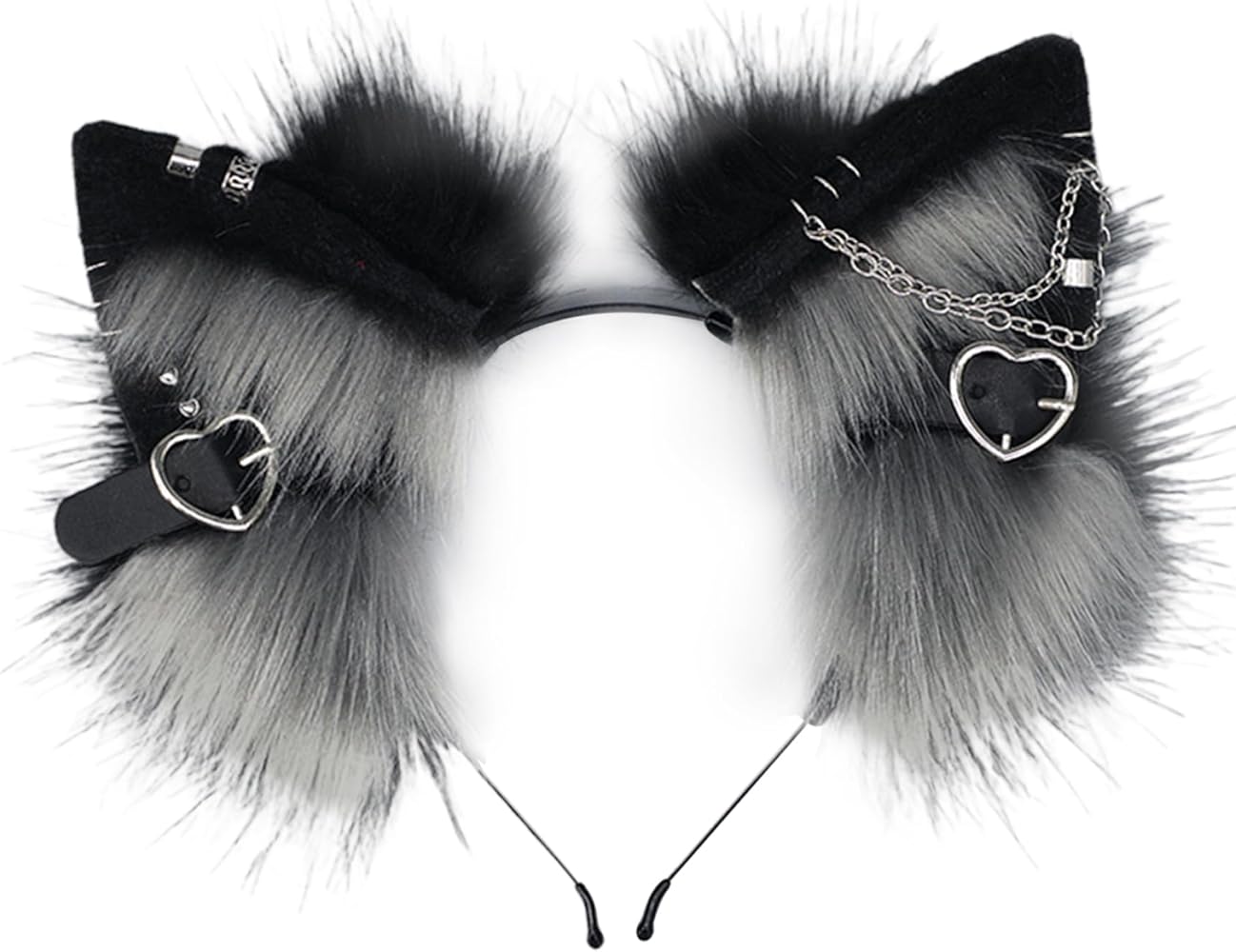 Hoofdband met kattenoren, hoofddeksels met metalen hart en ketting