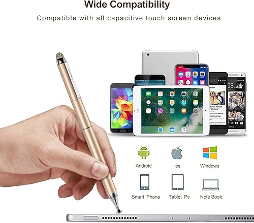 Miniatura 6 de Penyeah Bolígrafos para pantallas táctiles 4 en 1 de alta sensibilidad y precisión, punta de disco de lápiz capacitivo, punta de goma negra y punta