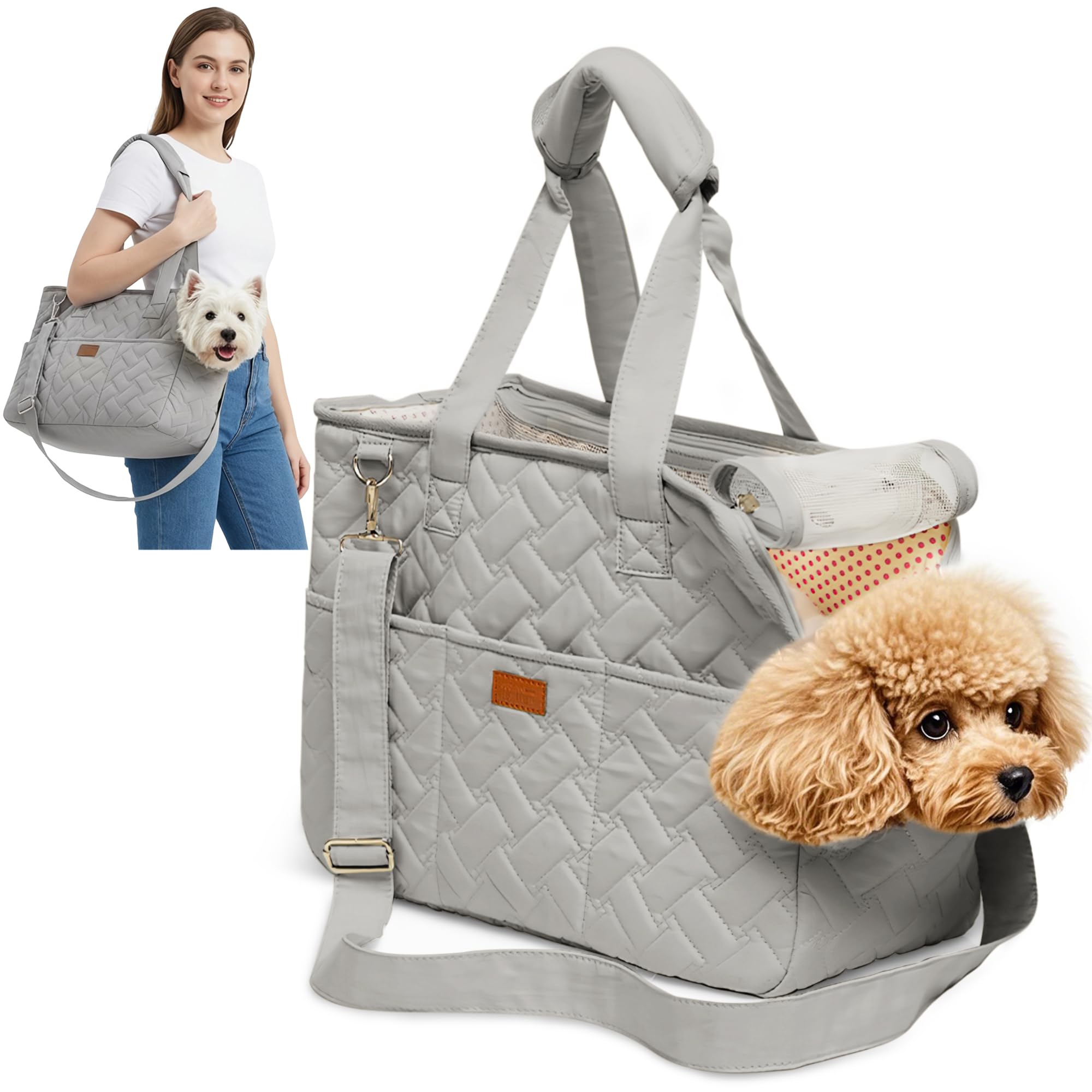 ALLSOPETS Cat Carrier for Small Dogs and Cats, Foldable Tote Bag with Adjustable Safety Strap, Pet Travel Accessories for Travel (Starry Grey, S)