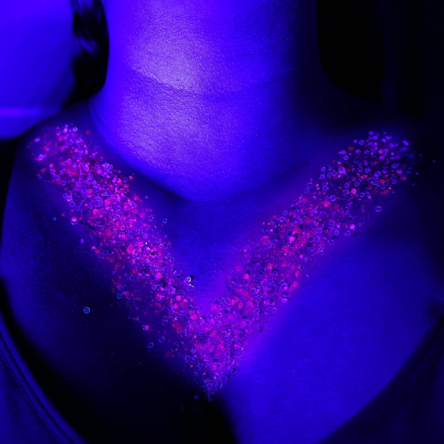 UV Black Light Holographic Chunky Cosmetic Glitter - 2 Individual Pink 30ml Jars - for Crafts, Festival, Rave, Yoga, Body, Face, Nails, Party Makeup - Colors are Ultraviolet Bright : Beauty & Personal Care