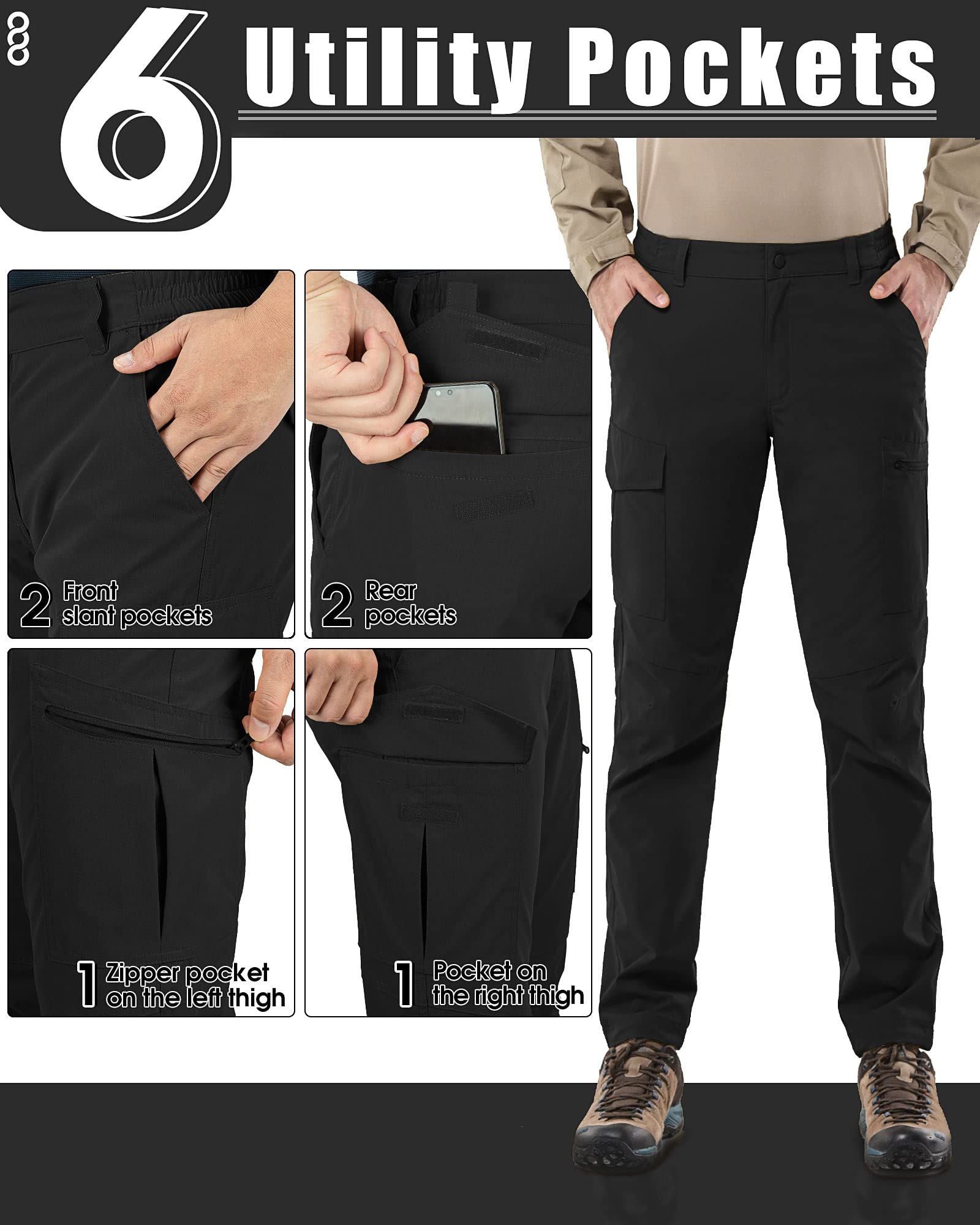 33,000ft Pantalones de senderismo para hombre, resistentes a la intemperie, transpirables, cargo, trekking, pantalones de trabajo resistentes al viento, pantalones funcionales con 6 bolsillos para