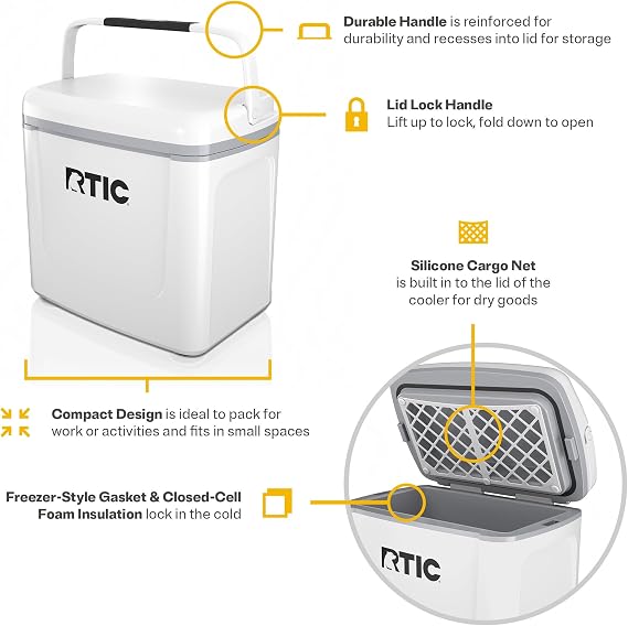 RTIC 8 QT Road Trip Personal Cooler, Small, Compact, Insulated, Portable Ice Chest Box for Food, Drink, Beverage, Beach, Camping, Picnic, Fishing, Boat, 12-Can Capacity