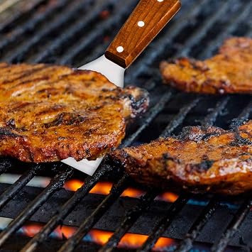 Premium Stainless Steel Slant Edge Grill Scrapers Wood Handle for Barbecue Cooking 2 Pack