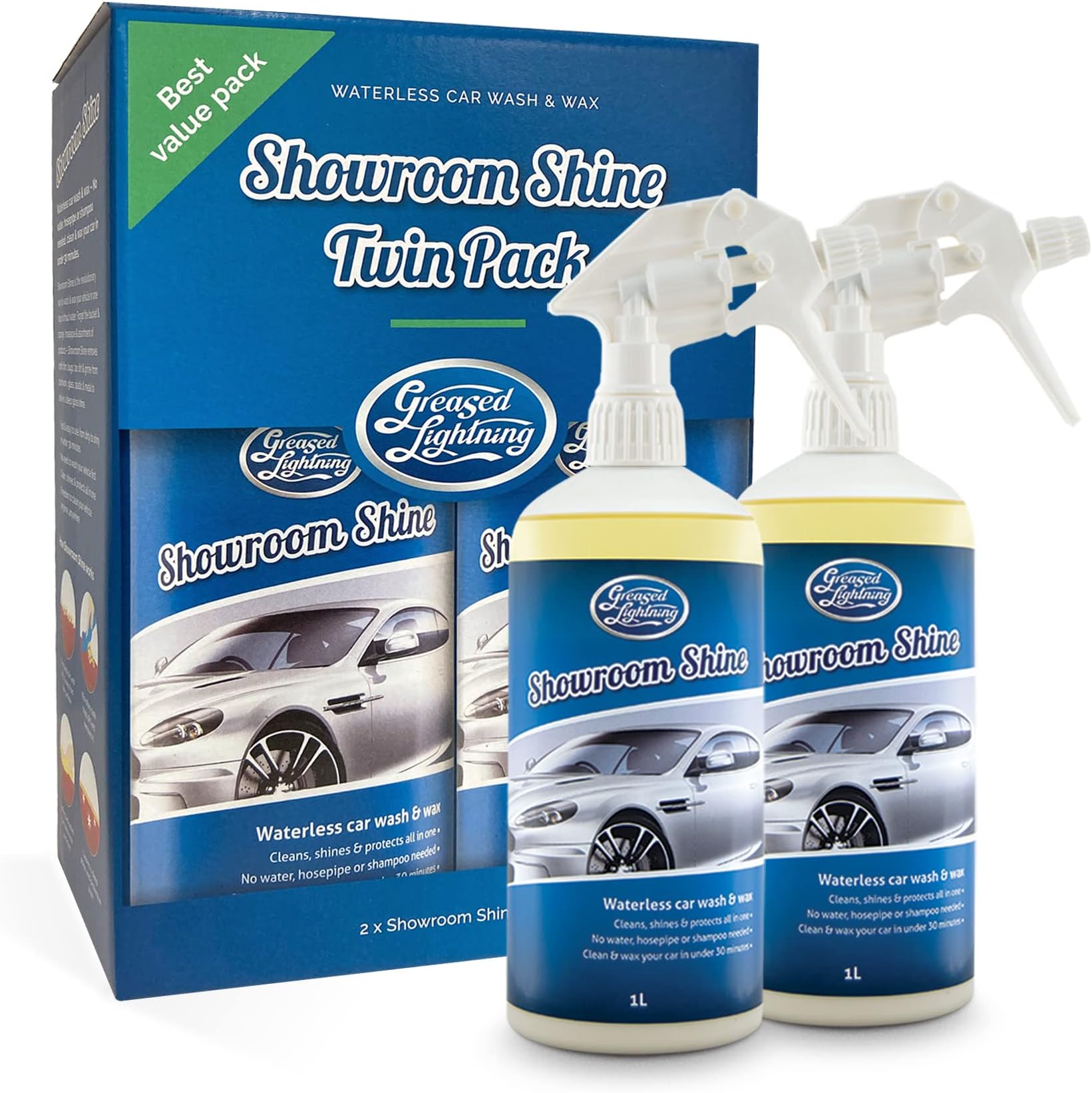Greased Lightning Showroom Shine Waterless Car Wash and Wax Twin Pack