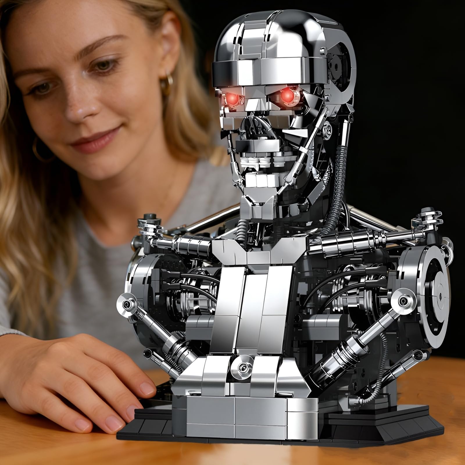 Cyborg Skelett Bausteine Bausatz, 1469Stk Filmcharakter Tech Totenkopf Spielzeug, Mechanischer Klemmbausteine, Sci-Fi Sammlerstück Display Modell für Erwachsene Enthusiasten, Heimbüro Dekor(4010)