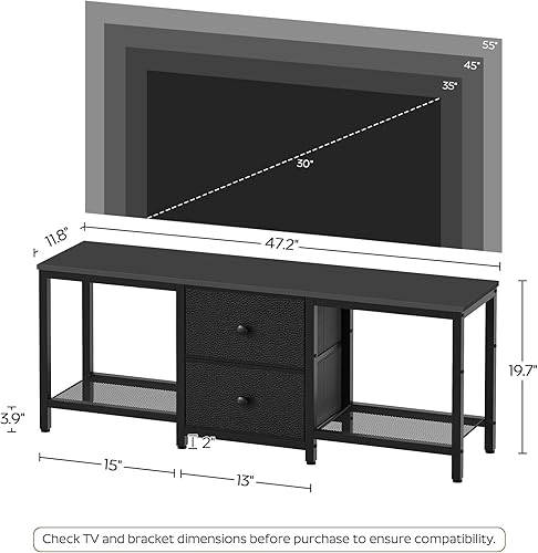 Miniatura 7 de Soporte de TV para televisores de hasta 55 pulgadas, centro de entretenimiento con 2 cajones de tela, consola multimedia con estantes, soportes de