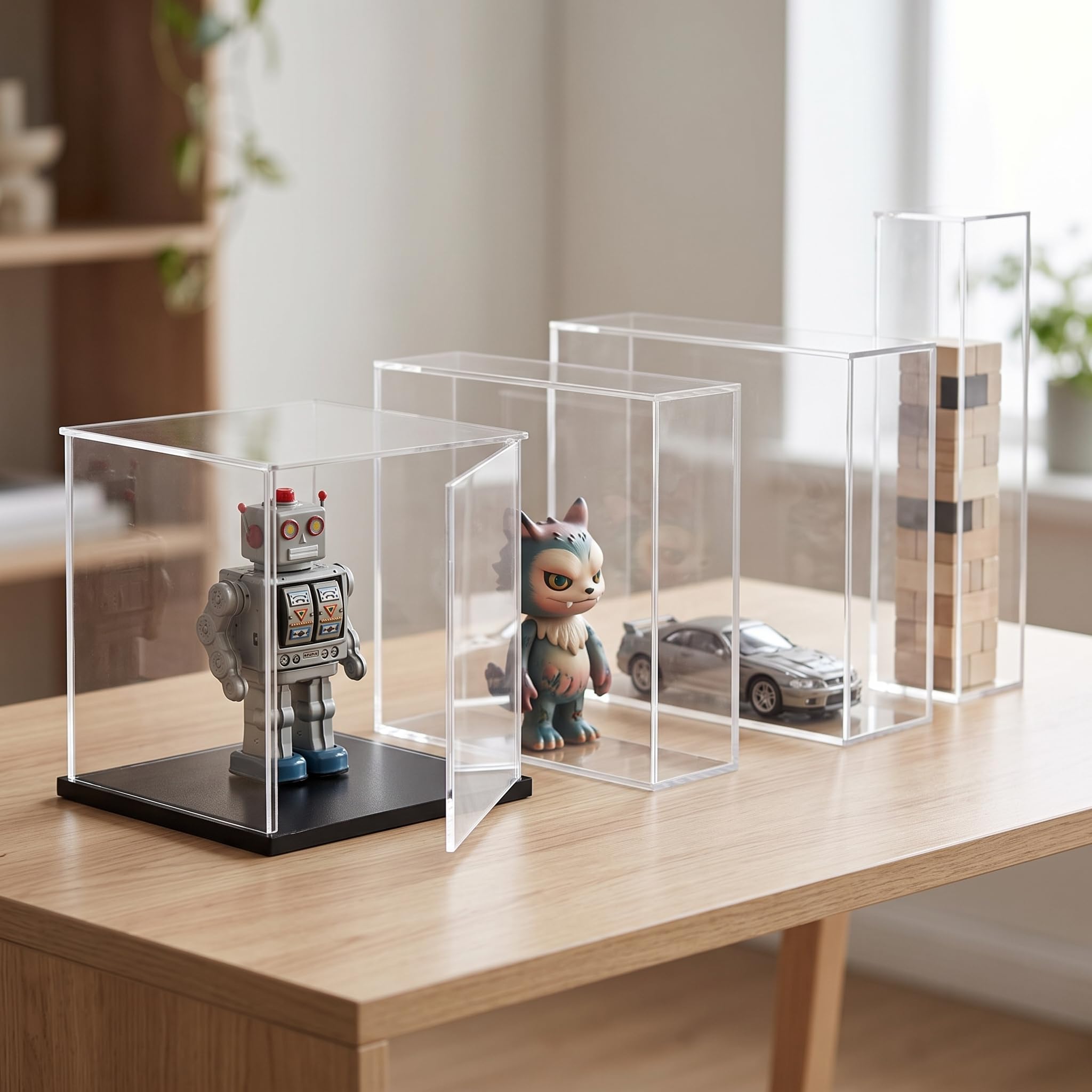 Espositore da Collezione in Acrilico con Antipolvere per Action Figure Modellini Auto E Mattoncini da Costruzione atta per Ripiano E Libreria , Lunghezza Larghezza 50x10cm , Altezza 10cm
