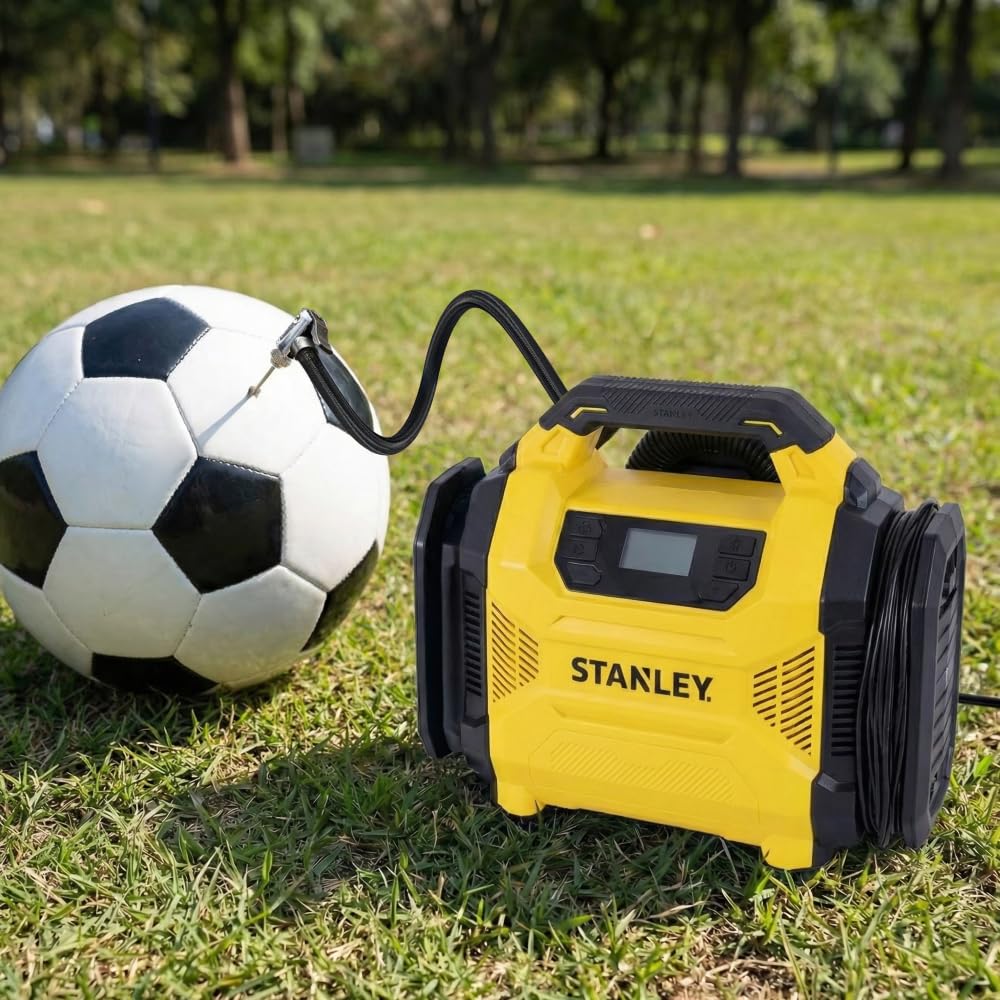 Stanley SXIF3501 Dijital Lastik Şişirme Pompası, 12V/220V, 150 PSI, LED Lambalı, Siyah