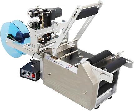 110V Semi-Automatic Round Bottle Labeling Machine 50W Label Applicator Bottle Diameter 0.47-3.54inches 12-90mm Stainless Steel Desktop Labeler with Code Printer LT-50