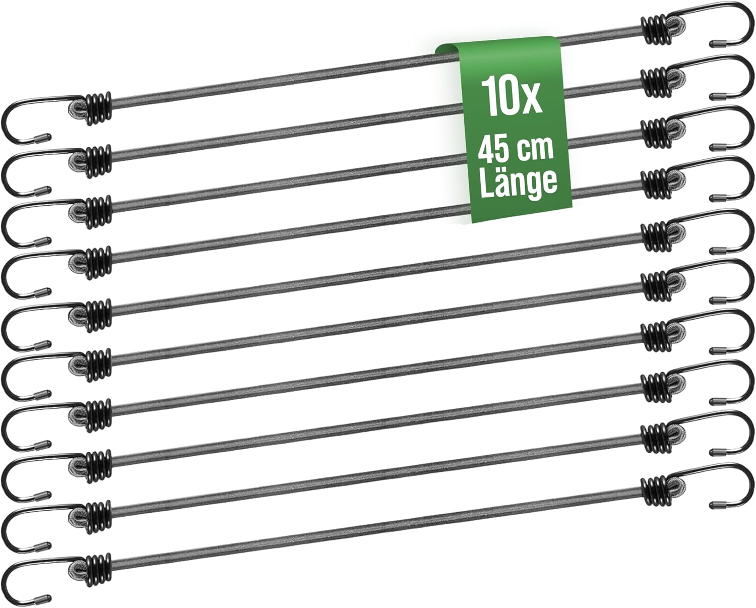 Bungee Cords with Hooks, Pack of 10, 45 cm, Diameter 8 mm, Universal Expander Load Capacity up to 30 kg, Luggage Tensioner, Weatherproof, Rubber Tensioner