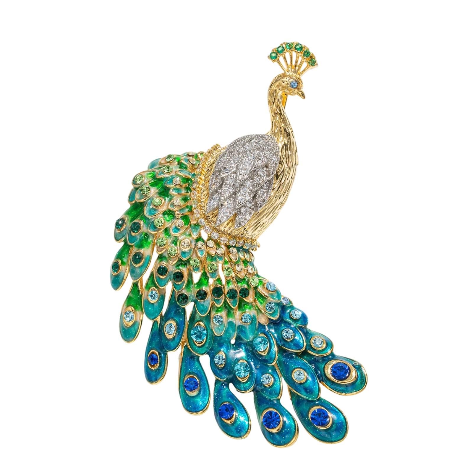 Pfauen-Brosche bunt Pfauenbrosche glitzernd Vogelbrosche-Brosche für Sammler, Abendgarderobe, Mantelaufschlag